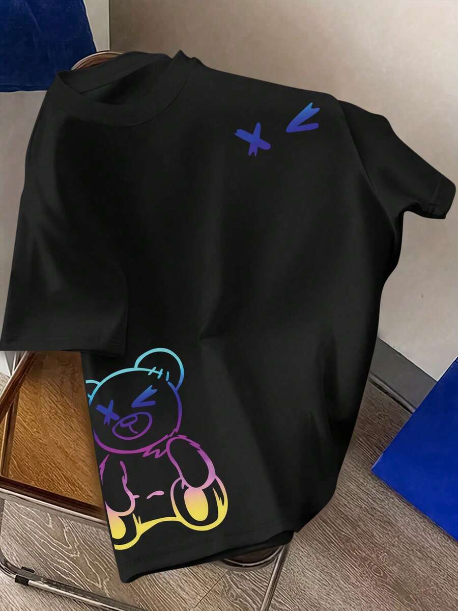 Plus Size Women's Brown Short Sleeve Round Neck T Shirt With Cute Sexy Printed Pattern Casual Fashion Comfortable Home Wear Summer Top