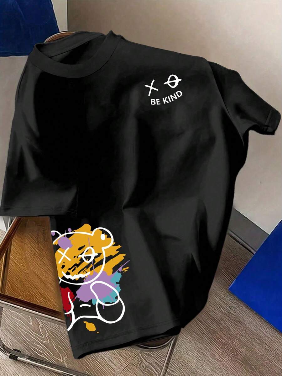 Plus Size Women's Brown Short Sleeve Round Neck T Shirt With Cute Sexy Printed Pattern Casual Fashion Comfortable Home Wear Summer Top