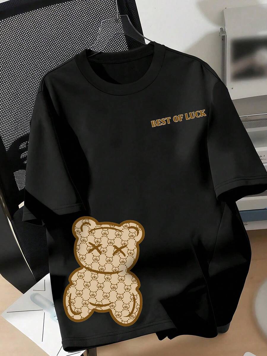 Plus Size Women's Brown Short Sleeve Round Neck T Shirt With Cute Sexy Printed Pattern Casual Fashion Comfortable Home Wear Summer Top