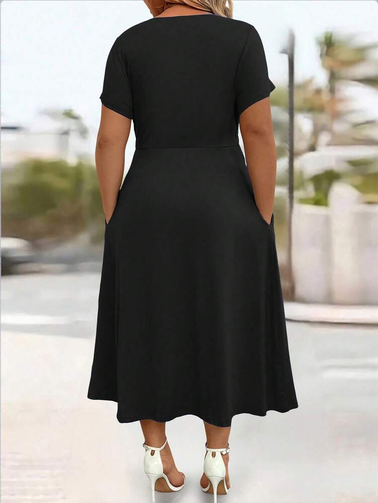 Plus Size Women's Solid Color V Neck Cinched Waist Sundress Casual Sleeveless Summer Dress Fashion Outfit Comfortable Daily Wear Style