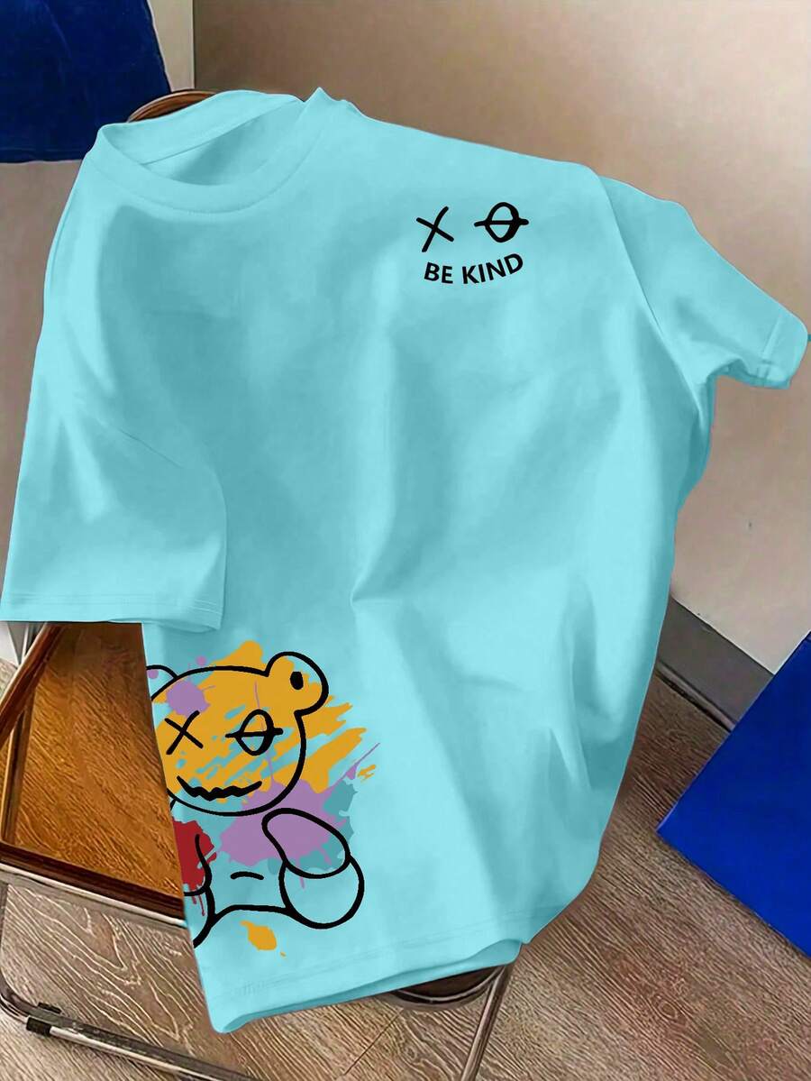 Plus Size Women's Brown Short Sleeve Round Neck T Shirt With Cute Sexy Printed Pattern Casual Fashion Comfortable Home Wear Summer Top