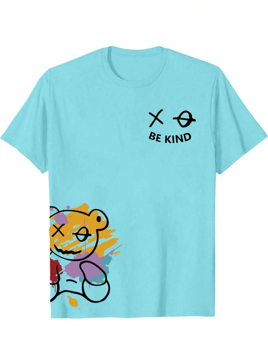 Plus Size Women's Brown Short Sleeve Round Neck T Shirt With Cute Sexy Printed Pattern Casual Fashion Comfortable Home Wear Summer Top