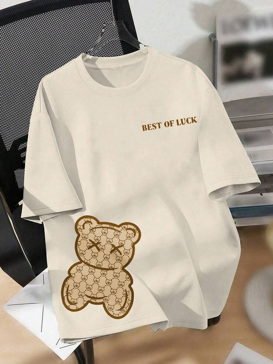 Plus Size Women's Brown Short Sleeve Round Neck T Shirt With Cute Sexy Printed Pattern Casual Fashion Comfortable Home Wear Summer Top