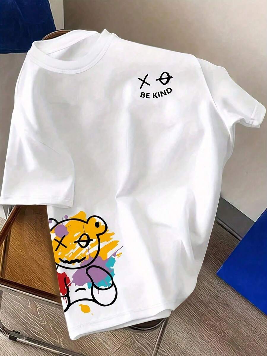 Plus Size Women's Brown Short Sleeve Round Neck T Shirt With Cute Sexy Printed Pattern Casual Fashion Comfortable Home Wear Summer Top