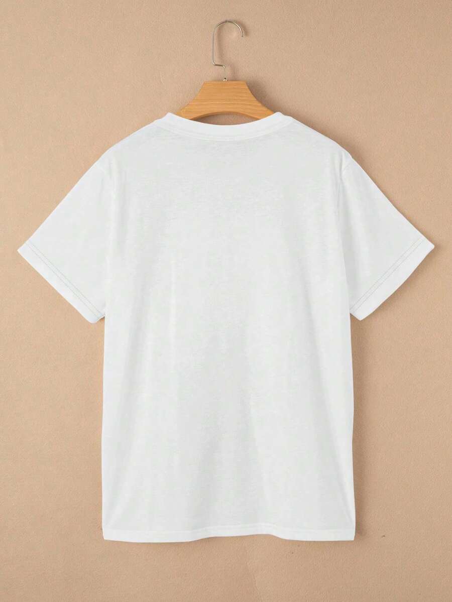 Plus Size Women's Brown Short Sleeve Round Neck T Shirt With Cute Sexy Printed Pattern Casual Fashion Comfortable Home Wear Summer Top